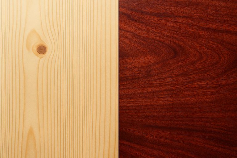 Comparison between pale softwood pine and rich african bubinga hardwood texture