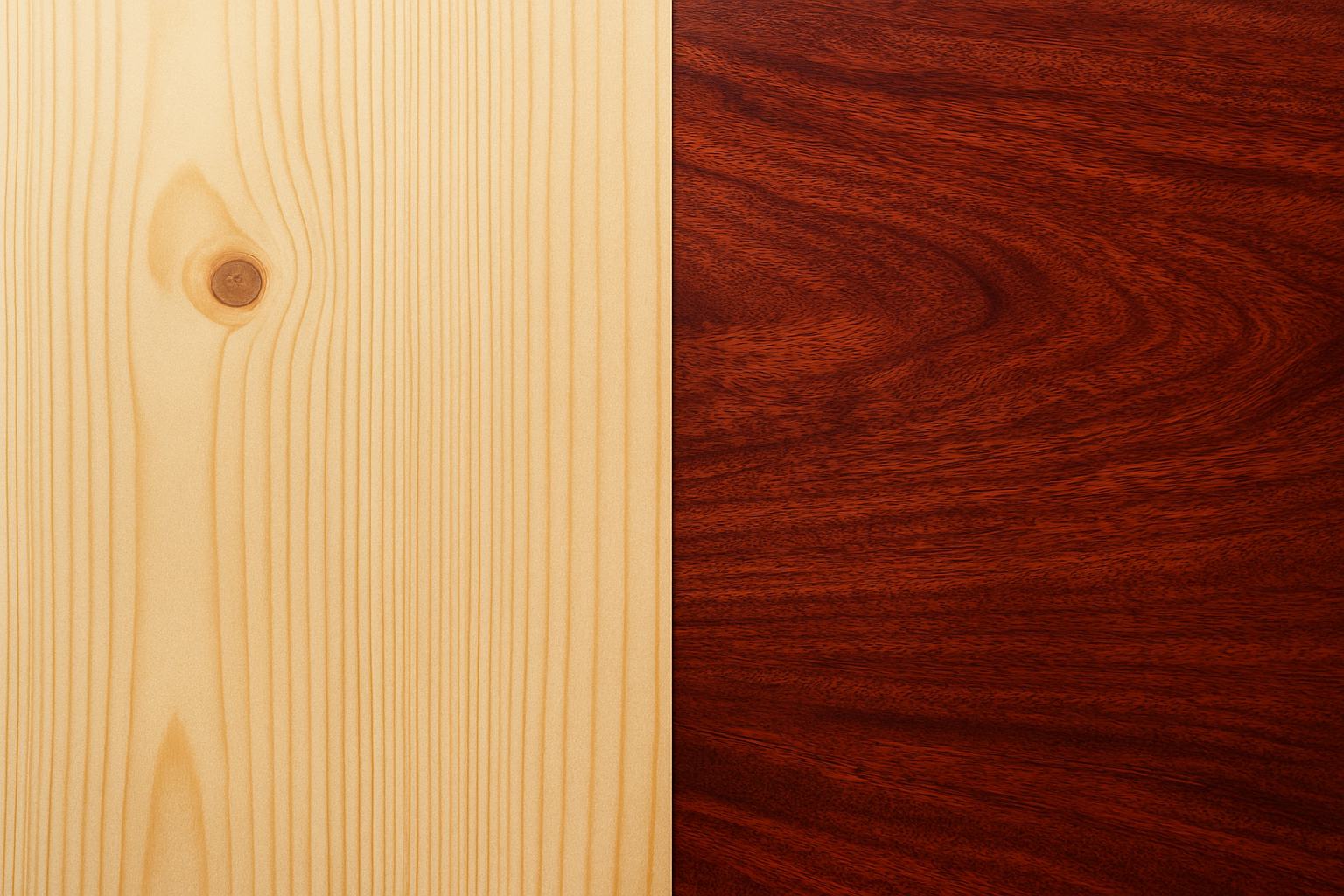Comparison between pale softwood pine and rich african bubinga hardwood texture