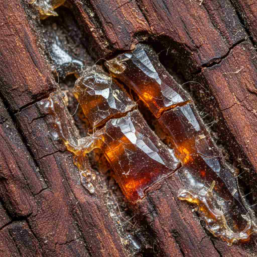 Macro photography of aged Padauk wood grain showing open pores and crystallized resin channels