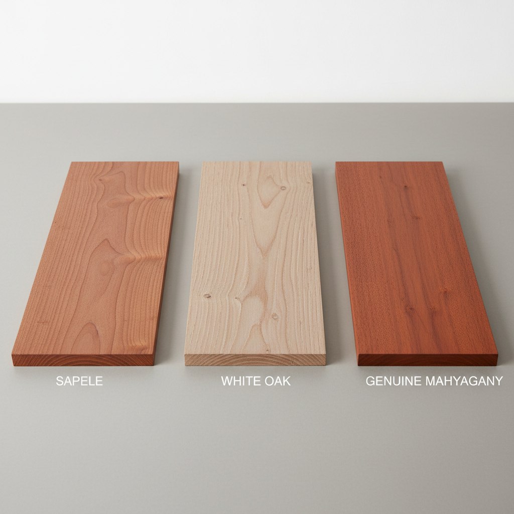 Stacked Sapele wood planks acclimatizing in a construction site environment