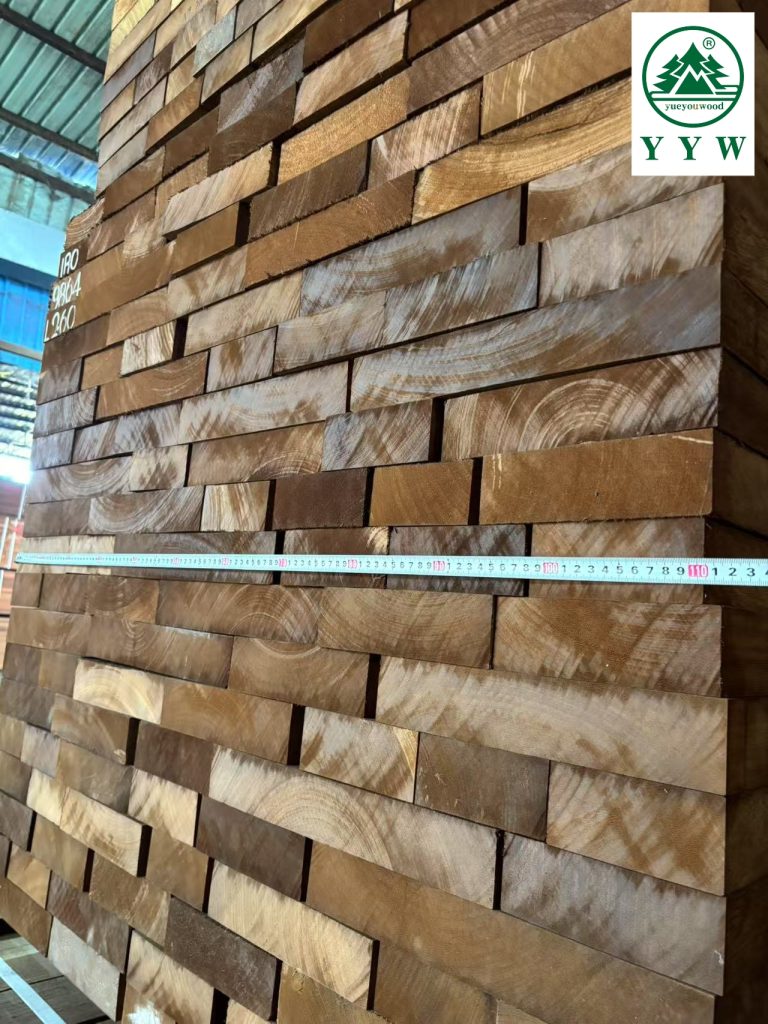 Measuring Iroko timber in sawmill