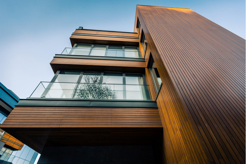 Iroko timber exterior cladding modern building facade