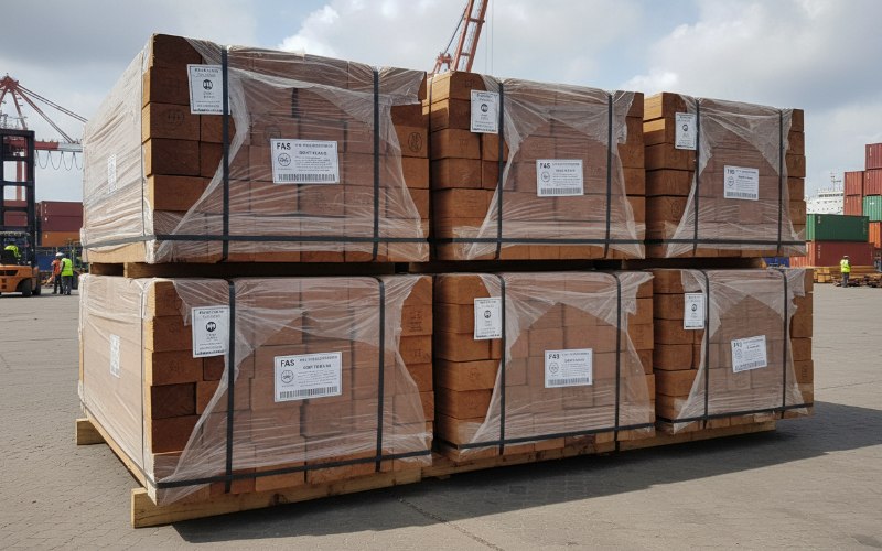 Bundles of premium FAS grade Tali sawn timber prepared for international export