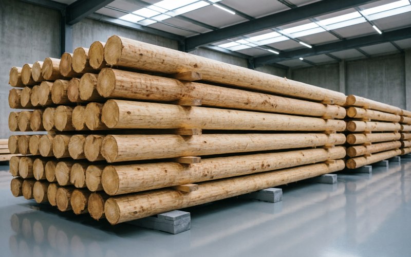 Acacia timber logs stacked for export