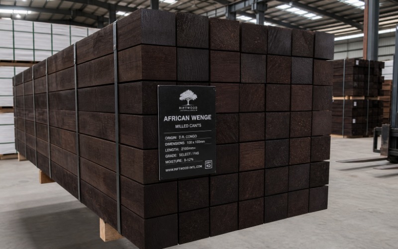 Wenge timber stacked for seasoning in a controlled environment