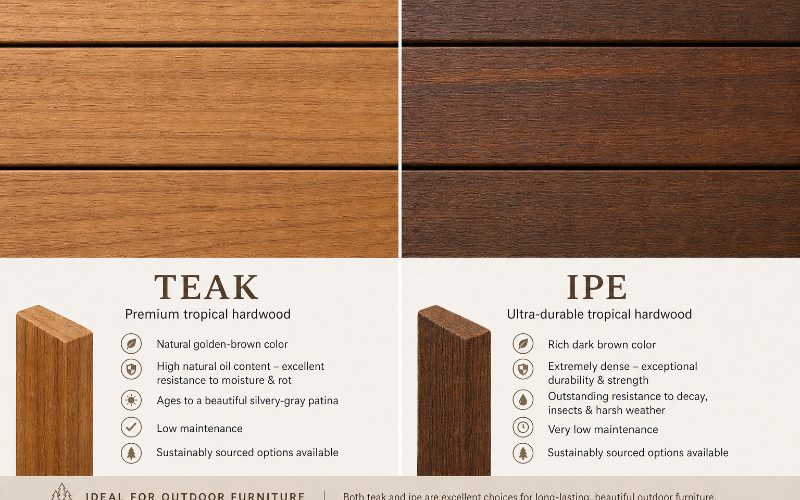 Teak vs Ipe wood sample texture comparison for outdoor furniture