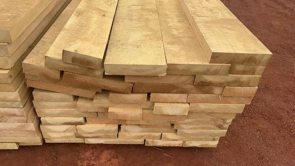 African Movingui timber prepared for export