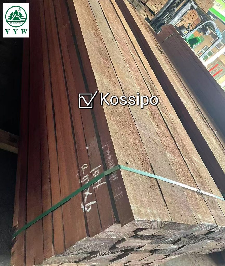 Kossipo timber stacked in warehouse